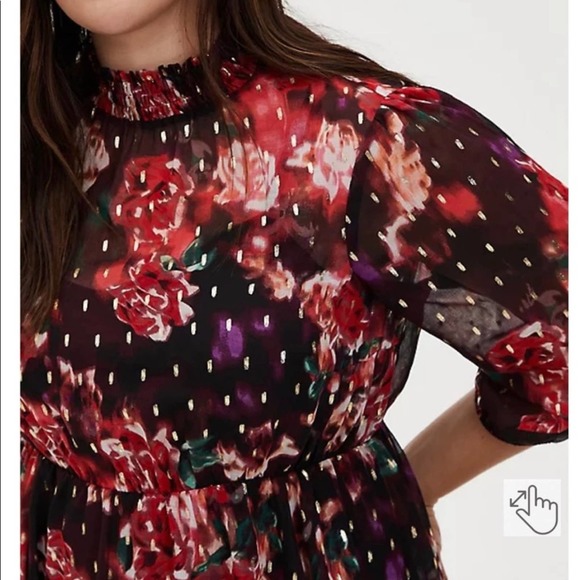 Torrid BURGUNDY PURPLE FLORAL CHIFFON MOCK NECK MIDI DRESS size 0X NWT - Picture 2 of 9